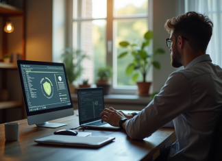 VPN à la maison : pourquoi en avoir ? Les avantages et les risques à connaître Espace de travail moderne avec VPN et lumière naturelle