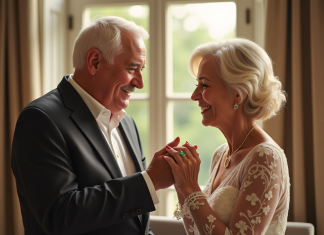 40 ans de mariage : comment célébrer vos noces d’émeraude ? Couple senior échangeant des bagues d’émeraude lors d’un anniversaire