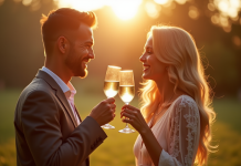 Couple heureux célébrant leur 16e anniversaire de mariage en plein air