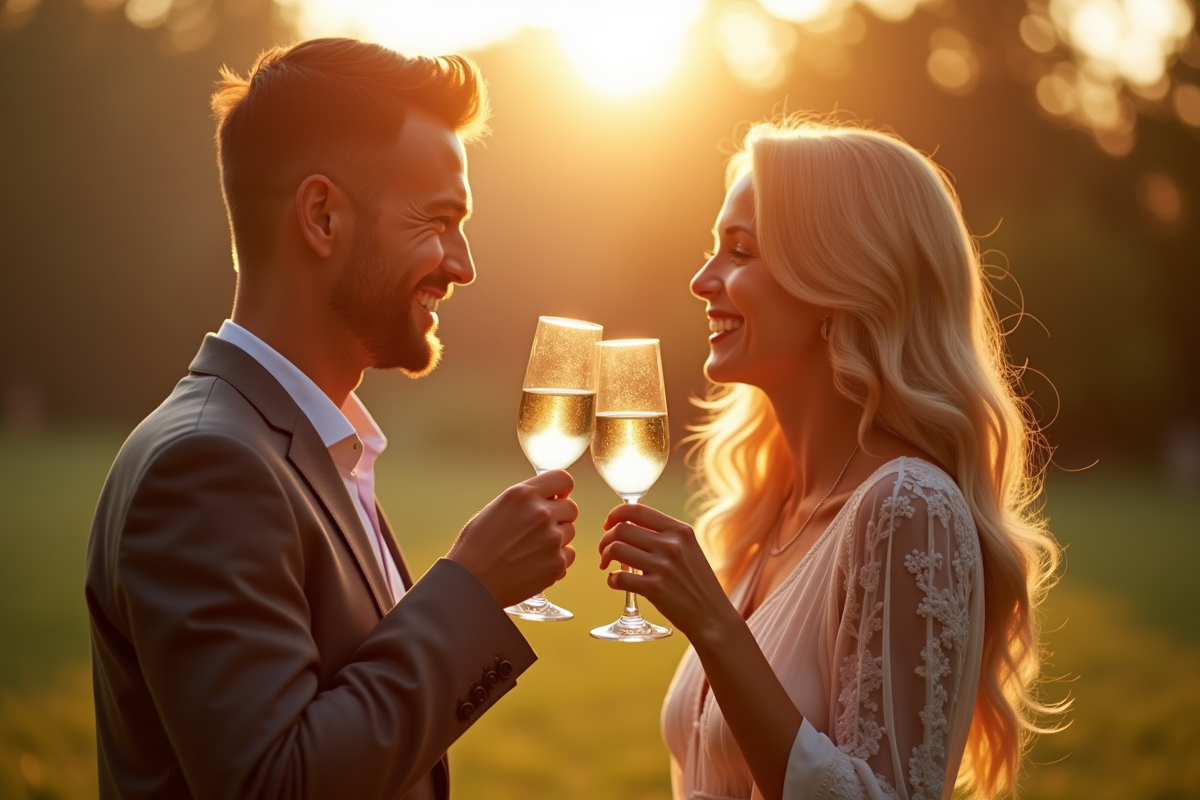 Couple heureux célébrant leur 16e anniversaire de mariage en plein air