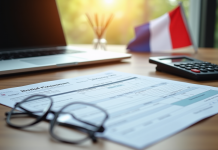 Document fiscal français sur bureau moderne avec ordinateur et calculatrice