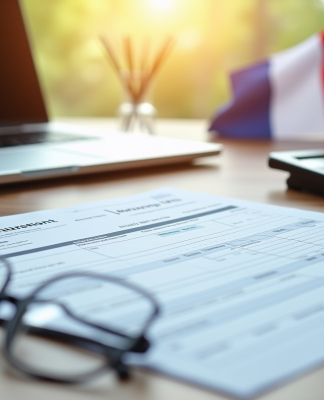 Document fiscal français sur bureau moderne avec ordinateur et calculatrice