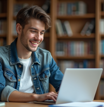 Utilisation du chatbot GPT par un étudiant : quel impact ? Étudiant universitaire concentré à la bibliothèque