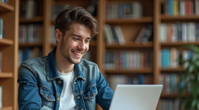 Étudiant universitaire concentré à la bibliothèque