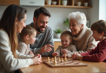 Famille : les trois objectifs essentiels pour bien vivre ensemble Famille multigenerational partageant un jeu de société à la cuisine