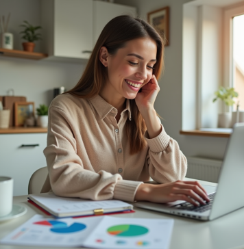 Gérer ses finances personnelles : astuces pratiques pour optimiser sa gestion financière Jeune femme organise son budget avec un ordinateur dans la cuisine