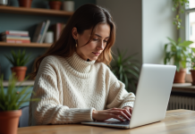 Télétravail en France : les perspectives d’avenir en question Femme travaillant sur son ordinateur dans un appartement parisien