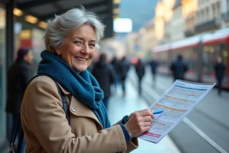 Femme souriante consulte un horaire de tram à Grenoble