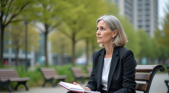 Femme d'âge moyen en tenue décontractée dans un parc urbain