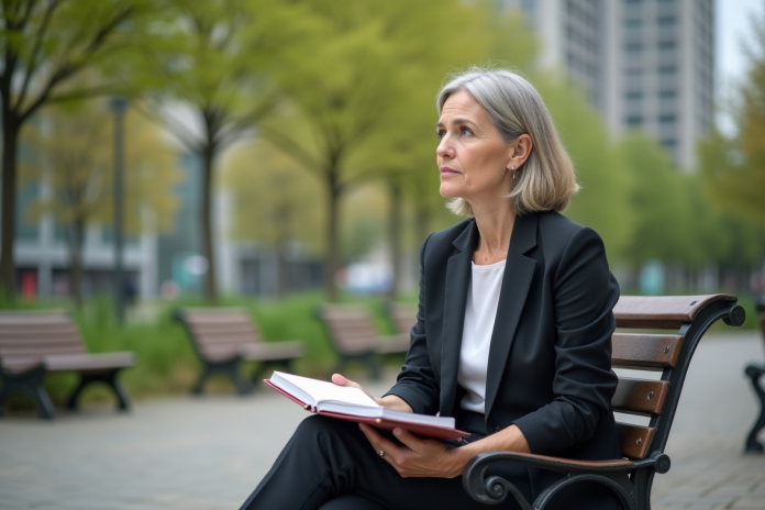 Femme d'âge moyen en tenue décontractée dans un parc urbain