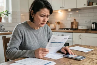 Femme consultant un relevé bancaire avec inquiétude face à un prélèvement abusif Chubb