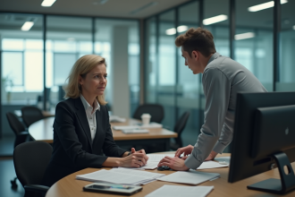 Femme d affaires stressée au bureau moderne