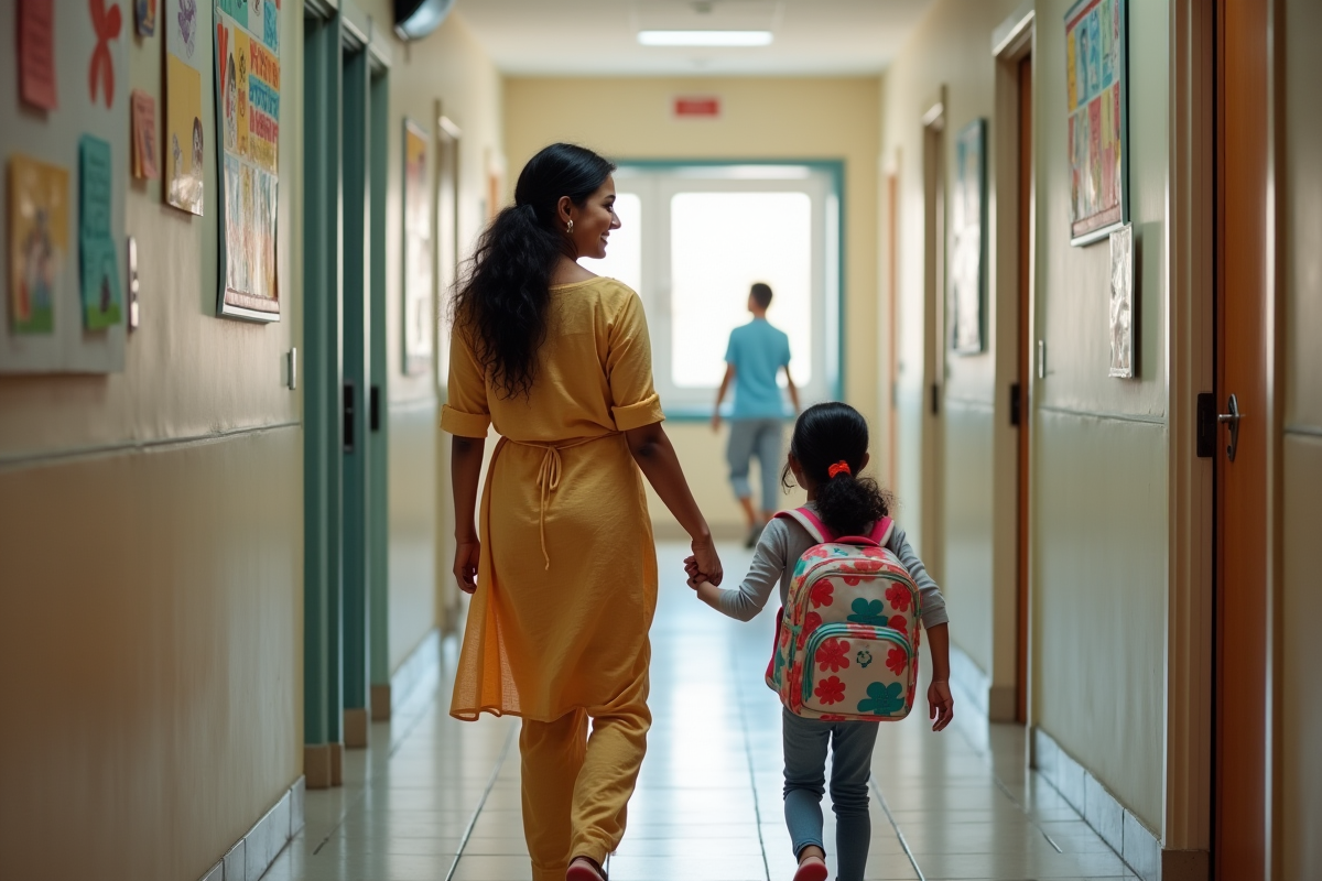 Fille et femme indienne marchant dans un centre d