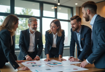 Groupe de professionnels en réunion dans un bureau moderne