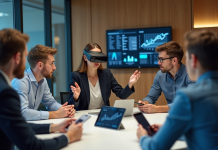 Technologie : les tendances actuelles et populaires en 2025 Groupe de jeunes adultes en réunion hightech moderne