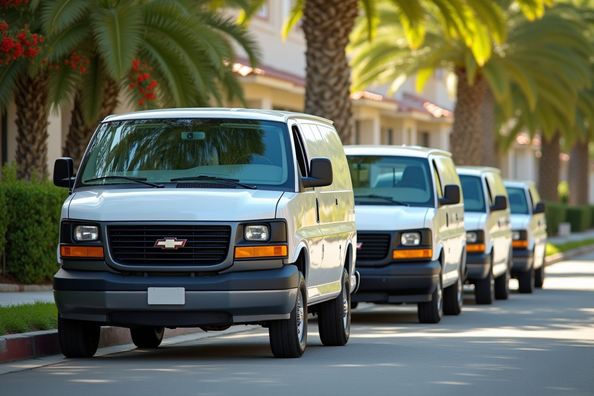 Ligne de vans d occasion stationnes ensoleilles dans une rue