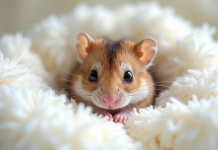 Jeune hamster russe dans la litière blanche naturelle