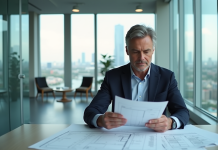 Forme d’immobilier la plus rentable : conseils pour maximiser vos investissements Homme d'affaires confiant examinant des plans et documents immobiliers