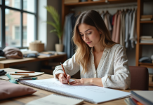 Designer textile : Les étapes pour devenir un expert en création textile Jeune femme esquissant des motifs textiles dans un studio lumineux