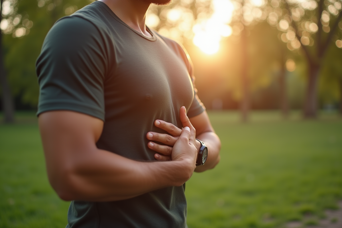 Mains d’un homme illustrant la respiration dans un parc ensoleille