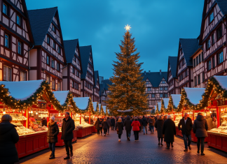 Le plus beau marché de Noël de France : Strasbourg ou Colmar ? Marché de Noël à Strasbourg en soirée avec maisons illuminées