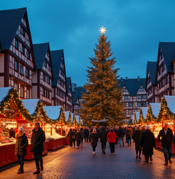 Le plus beau marché de Noël de France : Strasbourg ou Colmar ? Marché de Noël à Strasbourg en soirée avec maisons illuminées