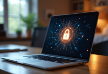 Ordinateur portable avec cadenas digital sur l'écran pour la sécurité