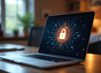 VPN le plus fiable : comparatif et top fournisseurs pour sécuriser votre connexion en ligne ! Ordinateur portable avec cadenas digital sur l'écran pour la sécurité