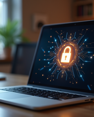 Ordinateur portable avec cadenas digital sur l'écran pour la sécurité
