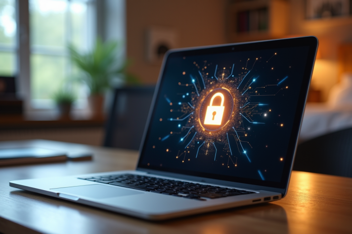 ordinateur-portable-securite Ordinateur portable avec cadenas digital sur l'écran pour la sécurité