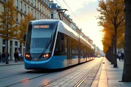 Tramway moderne de Bordeaux circulant sur un boulevard arboré du quartier des Chartrons en 2026